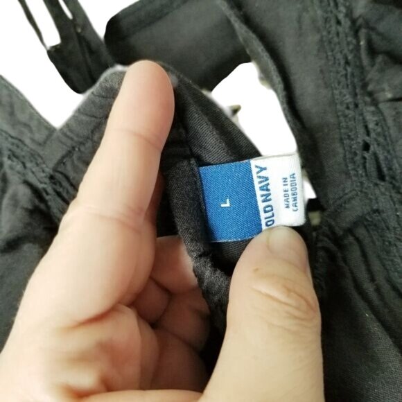 Black Old Navy Embroidered Ruffle Sleeve Cotton Rayon Dress L Pockets‎ Cottage - Picture 5 of 10